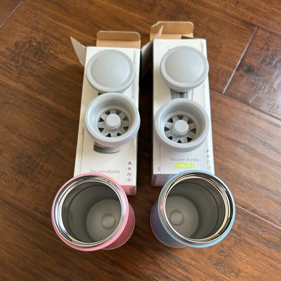 Timolino water bottles TWO blue and pink 12oz stainless steel BRAND NEW tumblers - Picture 2 of 5